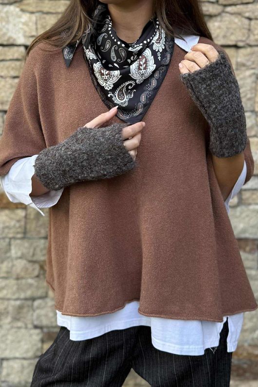 Boucle Fingerless Gloves Chocolate Melange
